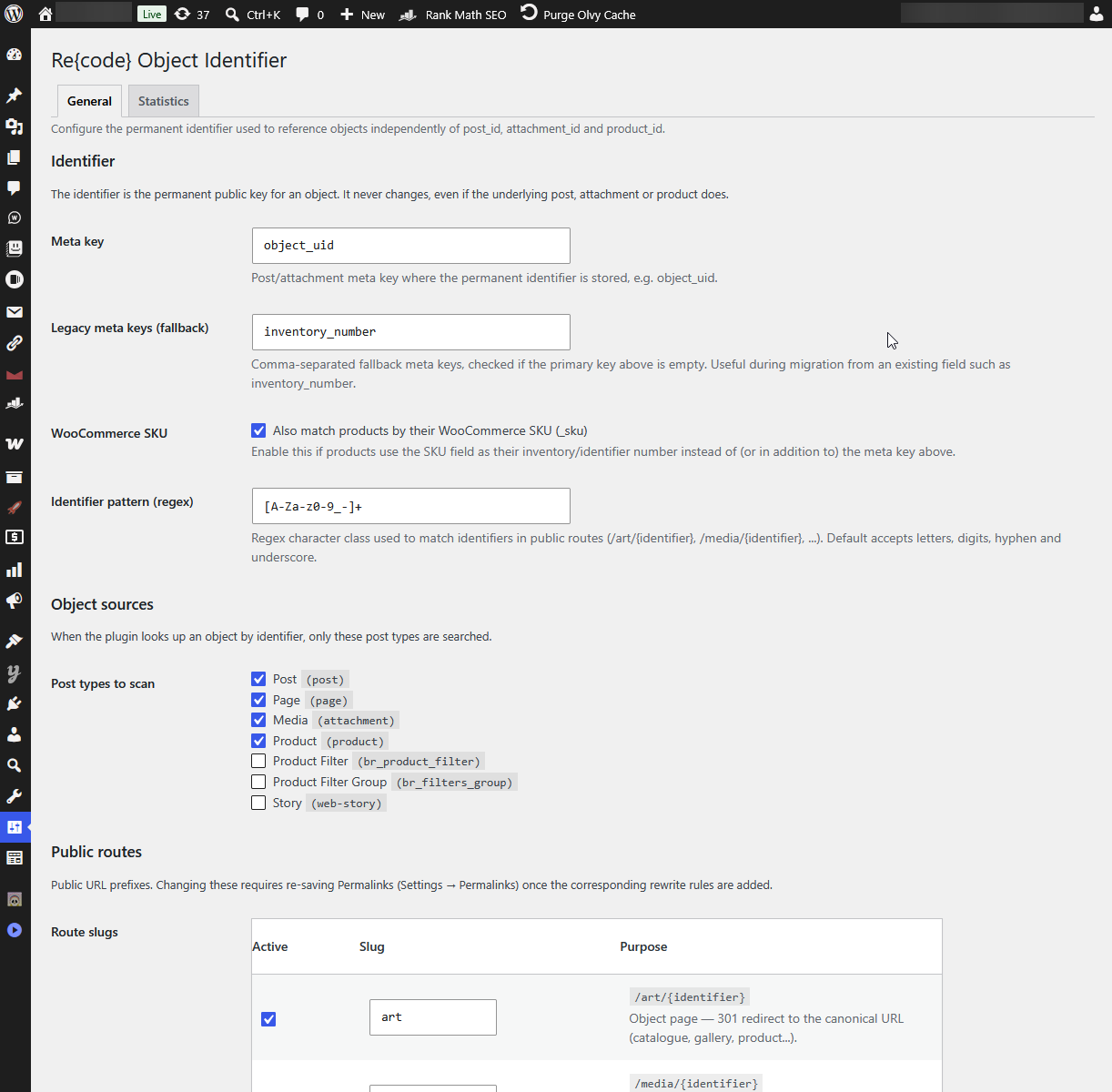 General settings tab