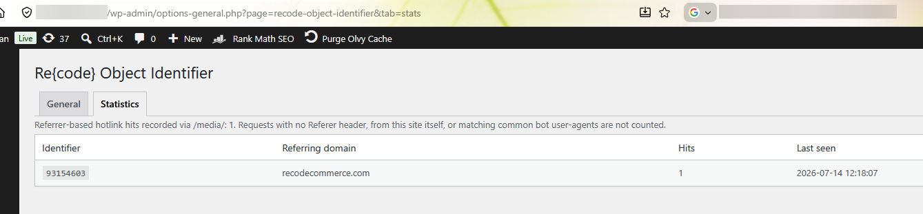 Statistics tab dashboard view